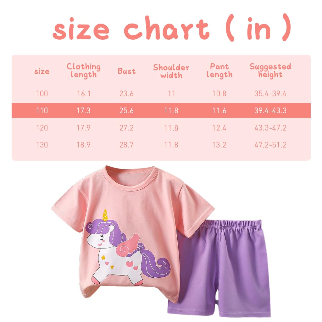 SNOWIE SOFT® Night Dress For Girls, Unicorn Short Sleeve Night Suits For Girls Cotton Girls Night Suit 2pcs Summer Cartoon Night Suit for Kids Soft Comfortable T Shirt+Shorts for 3-4 Years Girls