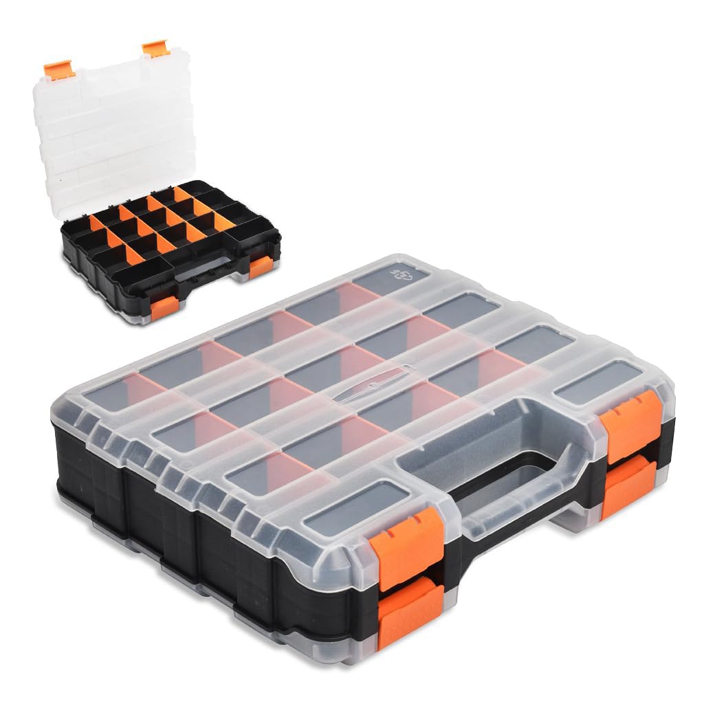 Serplex Tool Storage Case with 34 Compartments and Safety Locks featuring Transparent Double-Sided PP Design