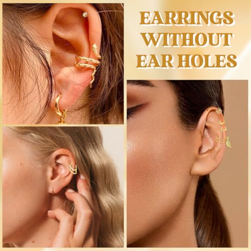SANNIDHI® 30PCS Ear Cuffs without Piercing Stylish Earrings Set for Women Girls Gold Clip on Non Pierced Ears Fake Cartilage Earring Y2K Accessories Jewellery Gifts