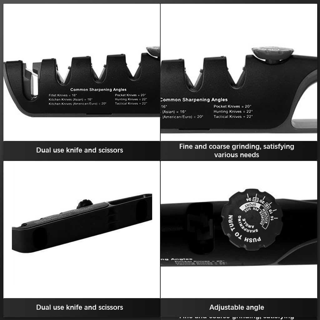 Supvox Manual Knife Sharpener for Kitchen with 4 Slots and 14–24° Adjustable Angle | Ceramic and Tungsten Steel