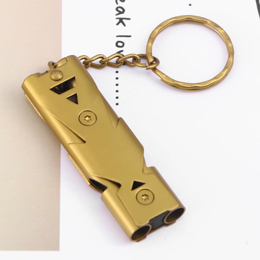 ZIBUYU Emergency Whistle for Outdoor Survival with Dual Hole 120db Design and Keychain | Stainless Steel Gold