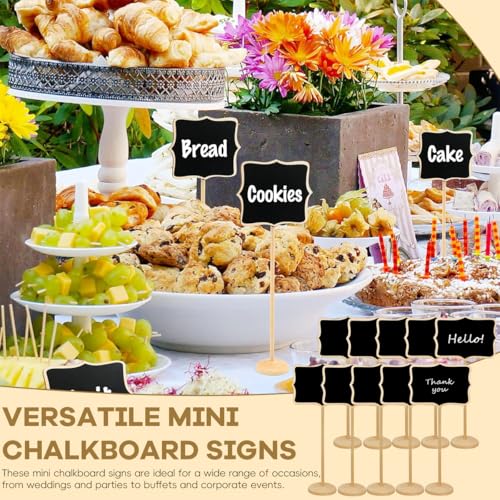Climberty® 30PCS Mini Chalkboard Sign Stands Writable Message Labeling for Buffet Food Decorative Nameplates with Wooden Base Catering Wedding Party Festivals 3.3x2.4 inch
