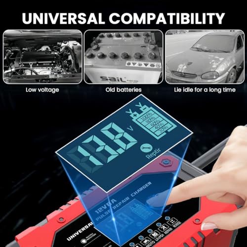 STHIRA® Fully Automatic Car Battery Charger 12V6A Trickle Maintainer Smart LCD Multifunctional Vehicle Lead Acid Charging Maintenance 3PCS
