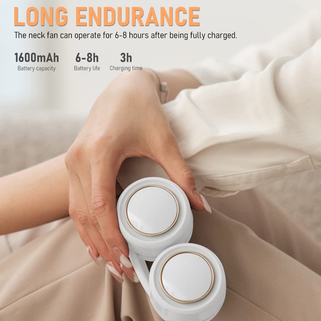 HASTHIP Neck Fan for Travel and Outdoor Use with 1600mAh Battery featuring Bladeless Turbo Design