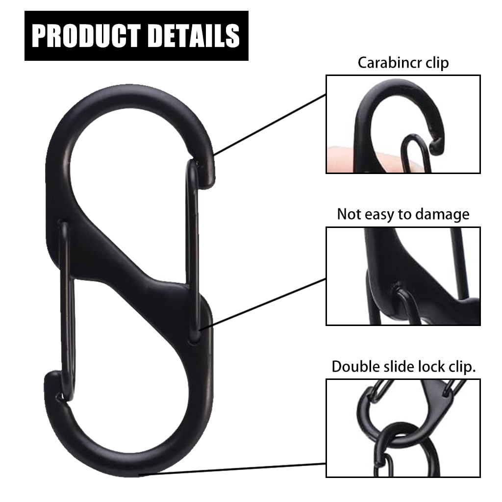 Proberos Carabiners for Backpack and Camping with Dual Hook Quick Release Design 15PCS Black