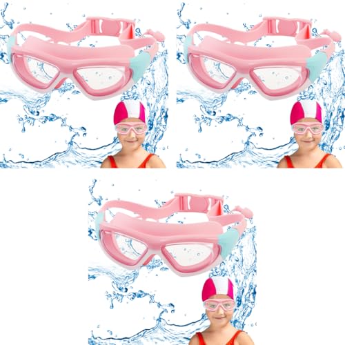 Proberos® Swimming Goggles for Kids Leakproof Anti-Fog with Ear Plugs UV Protection Adjustable Strap Air Tight for Boys Girls Aged 3-16 Vibrant Pink 3PCS