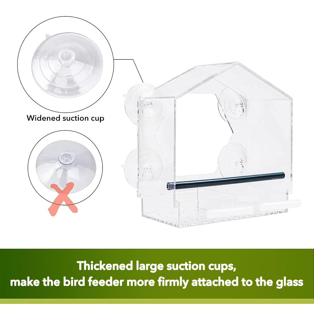 Optifit Bird Feeders for Window Viewing with Dual Compartments and 4 Suction Cups | Clear 21.5x20.5x10cm Acrylic House for Kids