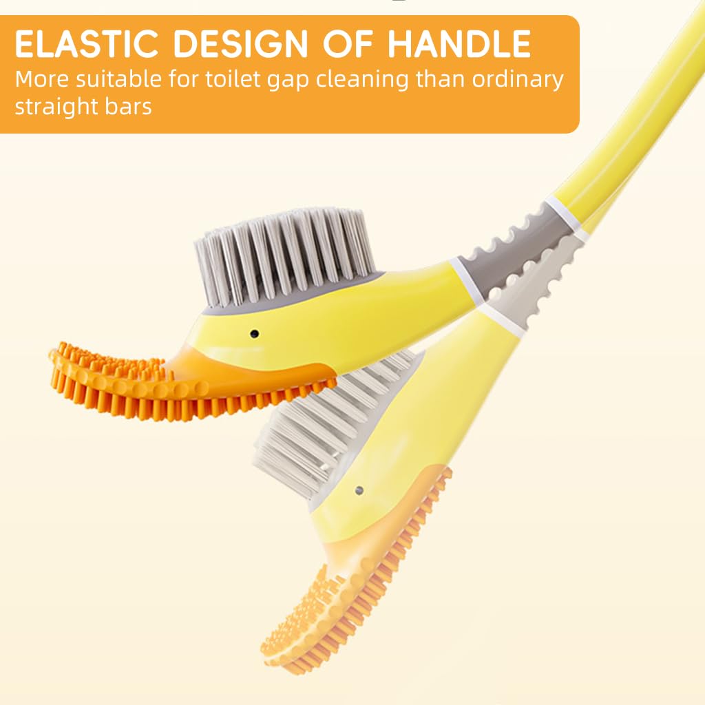 HASTHIP Toilet Brush with Built-in Soap Dispenser and Double-Sided Bristles | Yellow Duck Holder