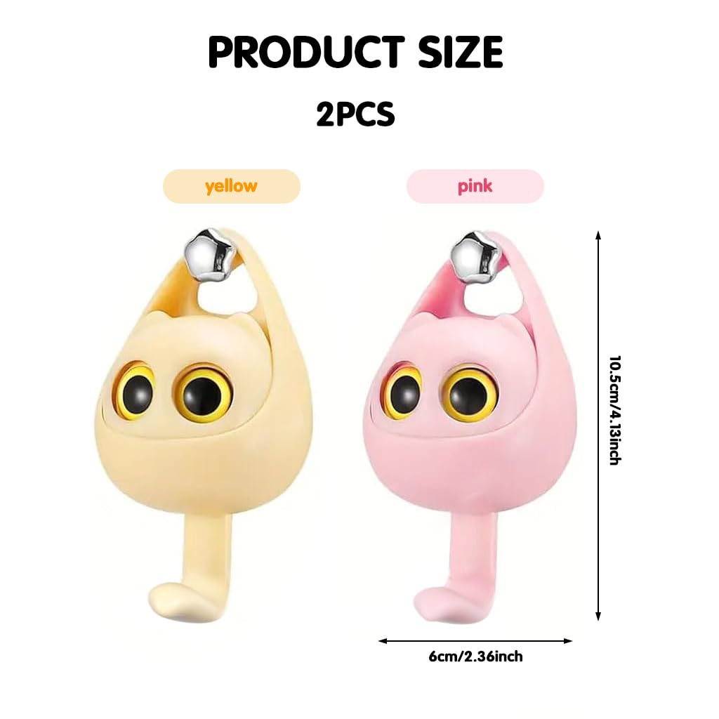 HASTHIP Cartoon Wall Hooks for Entryway and Bathroom with Blinking Eyes Design | 2Pcs No‑Drill Dual Color Hangers