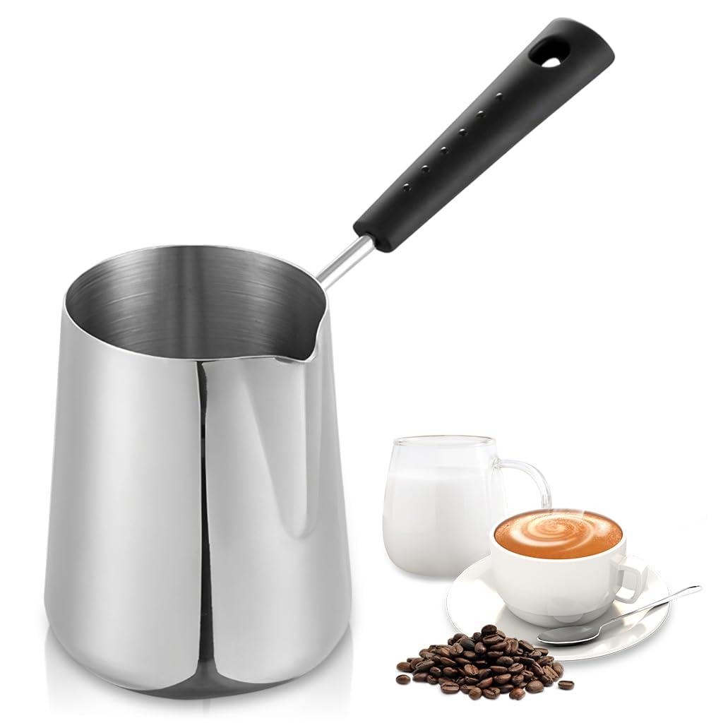 Supvox Milk Frothing Pitcher for Latte Art with Anti-Scald Handle and V Spout | 600ml Stainless Steel