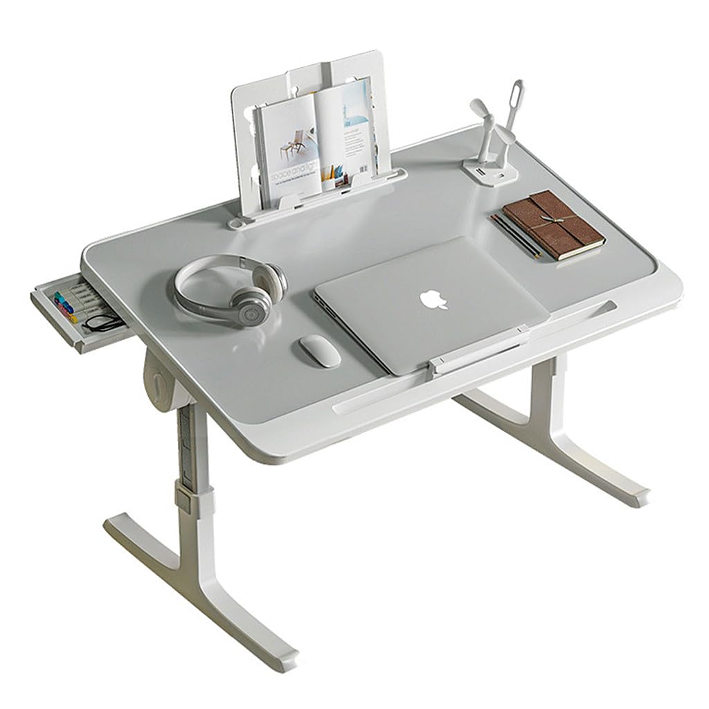 ZORBES Folding Laptop Desk on Bed Adjustable Height and Tilting Laptop Desk with Drawers, Phone Stand & 4 USB Ports Large Laptop Desk Bed Table for Reading, Writing, Working at Home