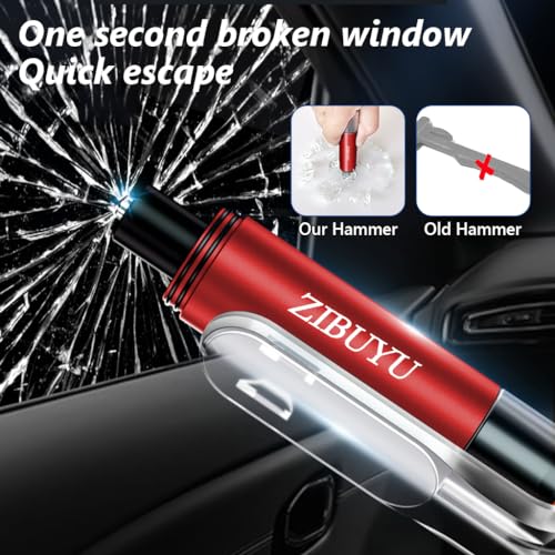 ZIBUYU® 2Pcs Car Emergency Glass Cutter Tool and Seat Belt Cutter Aluminium Car Accessories Hammer Self Defence Safety Gadgets Glass Breaker with Led Automotive Escape Safety Hammer