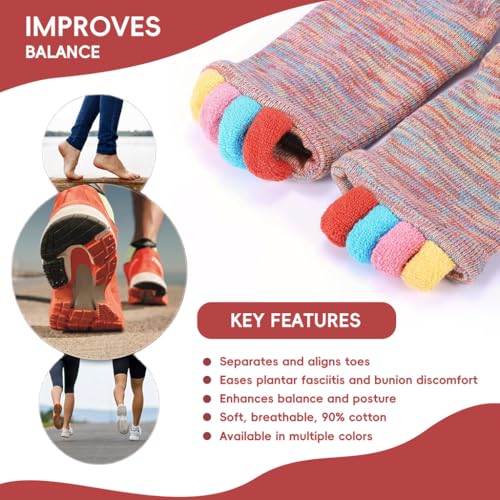 ZIBUYU® Toe Separator Socks for Men Women Breathable Cotton Foot Alignment Bunion Relief Yoga Sports Gym Comfy Massage 2PCS