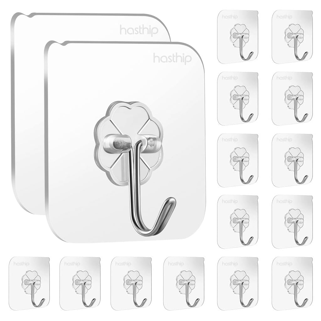 HASTHIP® 16 Pack Wall Hooks Self-Adhesive Wall Hooks for Bathroom, Kitchen Waterproof Ultra Adhesive Wall Hooks