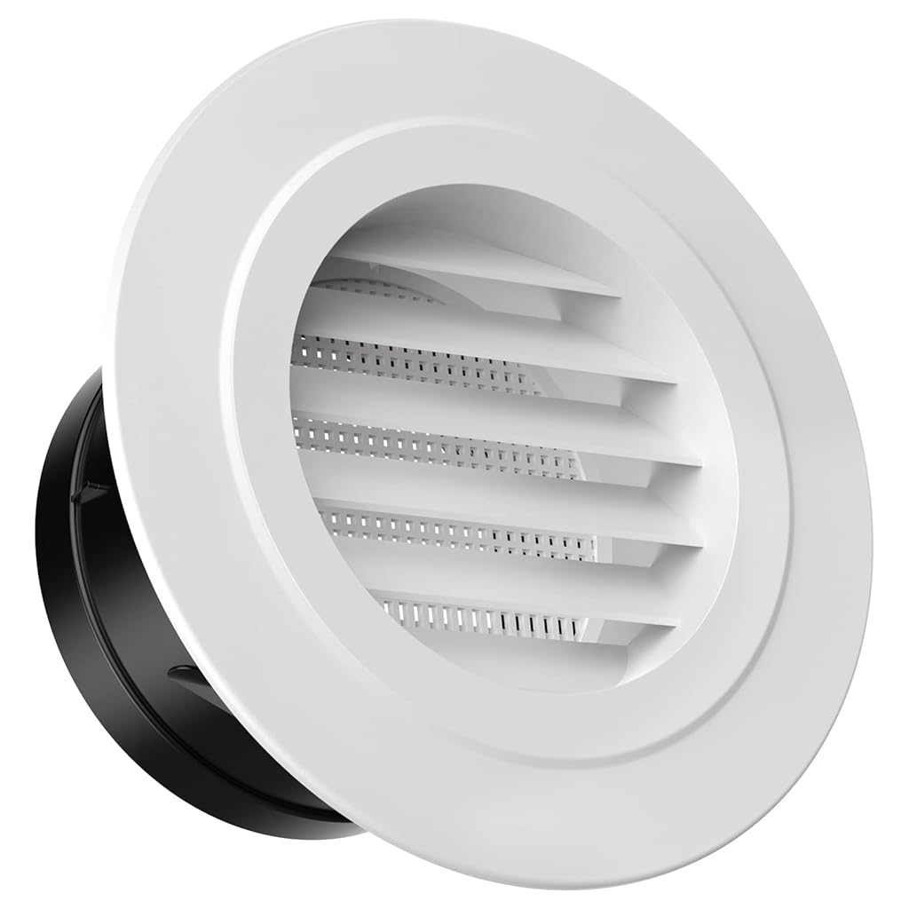 HASTHIP® Circle Cowl Air Vent Grille Cover Ducting - 5 Inch Round Exhaust Air Vent Cover with Built-in Fly Screen for Bathroom Kithchen Office Home, White-Taupe