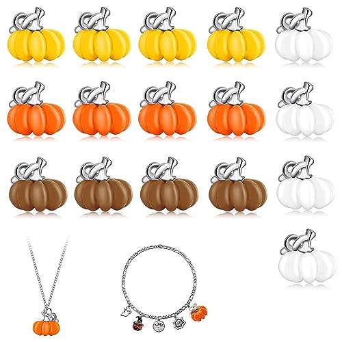 SANNIDHI® 16pcs Pumpkin Charms for Jewellery Making Halloween 3D Pumpkin Alloy Pendants Mini Jewelry Accessory Charm for Necklace Bracelet Earring Thanksgiving DIY Crafting