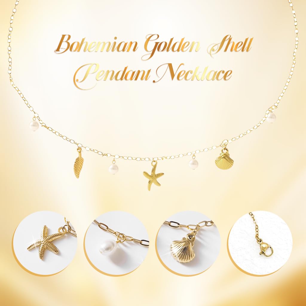 SANNIDHI Necklace for Women featuring Seashell Starfish and Pearl Charms | 3PCS Beach Jewelry