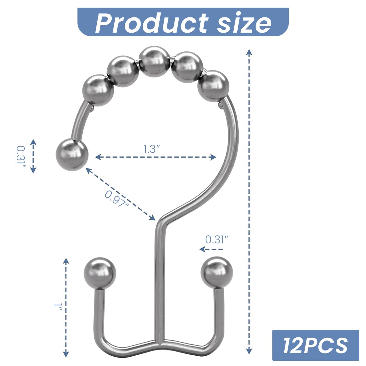 HASTHIP® 12Pcs Shower Curtain Hooks - Shower Curtain Rings Rust Proof Metal Double Glide Shower Hooks Rings for Bathroom Shower Rods Curtains (Nickel)