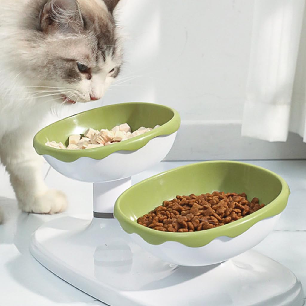 Qpets Cat Feeding Bowl with Dual 700ml Design and Adjustable 27cm Height | Tilted Raised PP Dish for Cats