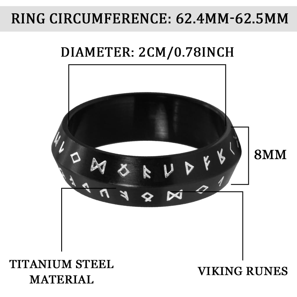 GUSTAVE Ring for Men with Nordic Rune Engravings in Black Titanium Steel | Norse Jewelry Gift