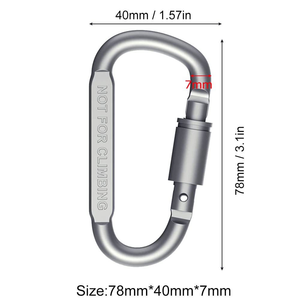 Proberos  6pcs Carabiner Clip for Bicycle, 3.1  Aluminum D-Ring Keychain Chain Lock for Outdoor, Camping, Hiking, Fishing, Home RV, Travel, Spring-Loaded Gate Hook (Silver)