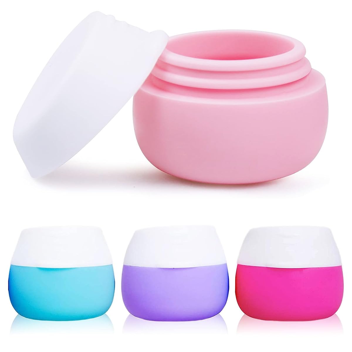 MAYCREATE® 4Pcs Silicon Cream Jar, 20ml Mini Cosmetic Silicone Cream Jars with Lids, Refillable Leak-proof Travel Dispenser for Makeup Face Body Hand Cream - BPA-Free, Easy to Clean