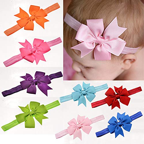 SANNIDHI Satin Head Bands 10 Pcs Bowknot Elastic Head Hair Bands for Babies, Kids and Girls - Multicolor