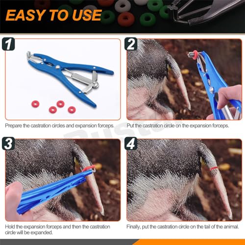 HASTHIP® Livestock Castration Bander Tail Cutting Pliers Banding Tool with 200PCS Castrator Rings Balloon Expander Docking Equipment for Lambs Piglets