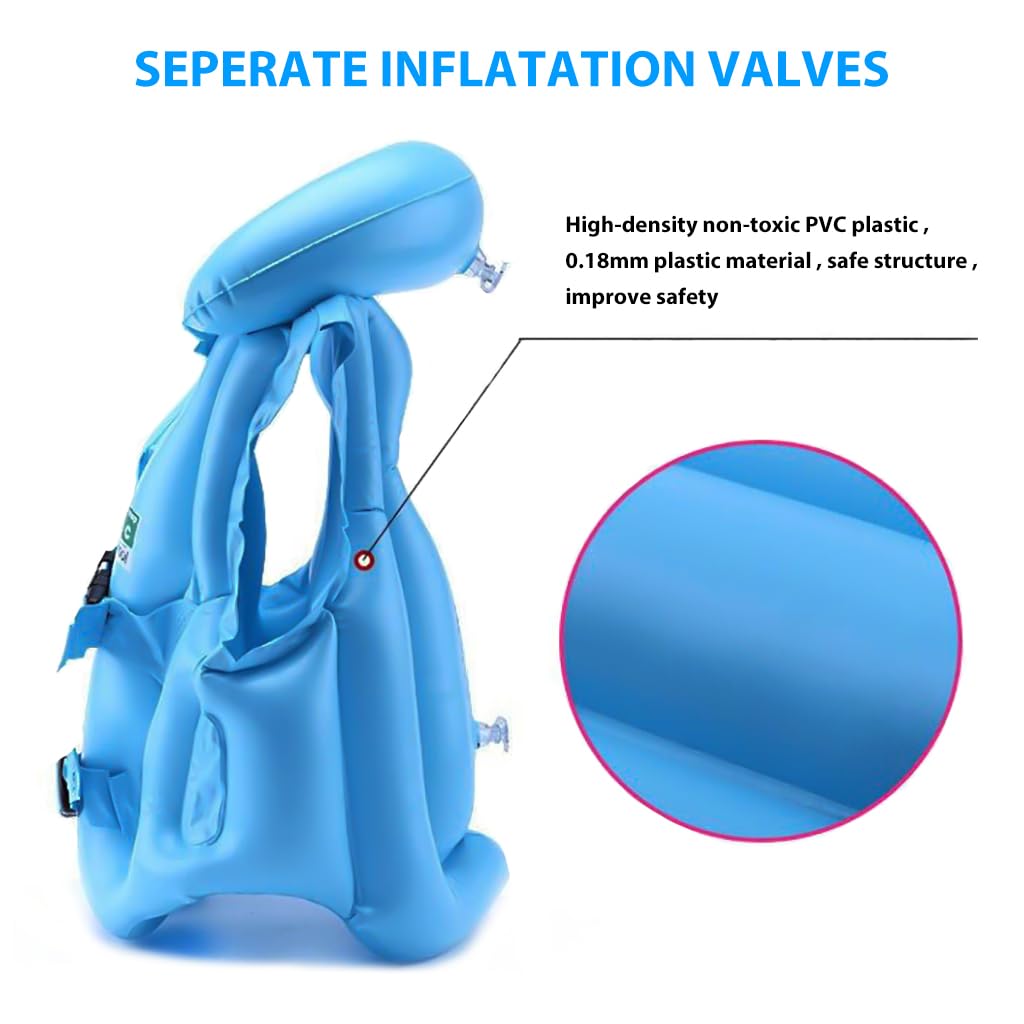 Optifit Swimming Vest for Kids 5–8 Years with Dual Buckles and Multiple Inflation Valves | Blue PVC Safety Float Jacket
