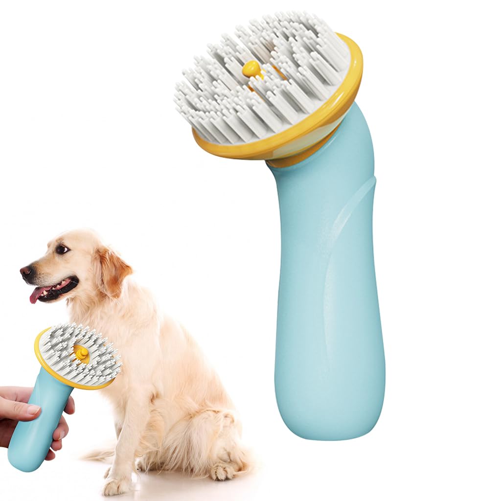 Qpets® Dog Brush for Hair, Pet Dog Grooming Brush, 2 in 1 Dog Bath Scrubber with Shampoo Dispenser, Soft TPR Bristles Dog Brush Massage Pet Bath Brush for Dogs & Cats