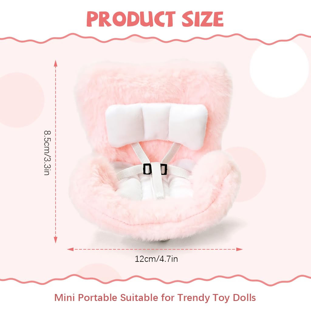 PATPAT Doll Car Seat for 4 inch Dolls with Air Vent Clip and Safety Belt | Pink Plush Stand