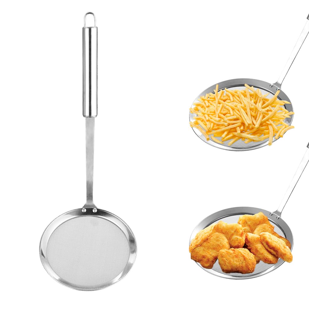 Supvox Stainless Steel Oil Skimmer Spoon for Cooking with 4.7 in Mesh and 13 in Handle