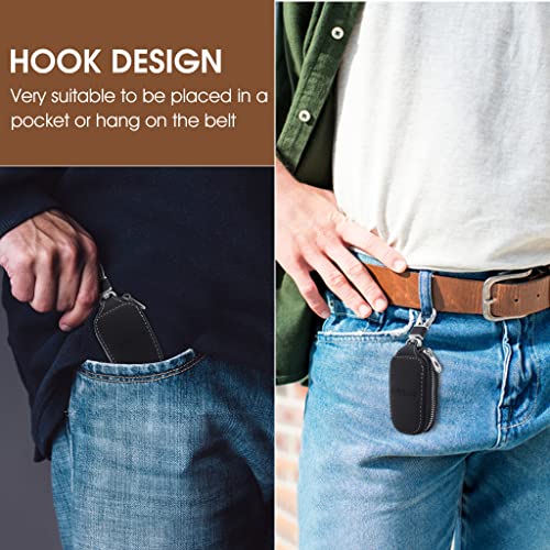 GUSTAVE® Smart Key Cover Protection Pu Leather Chain Bag Car Keychain Coin Holder Auto Remote Keyring Wallet Black 2 PCS