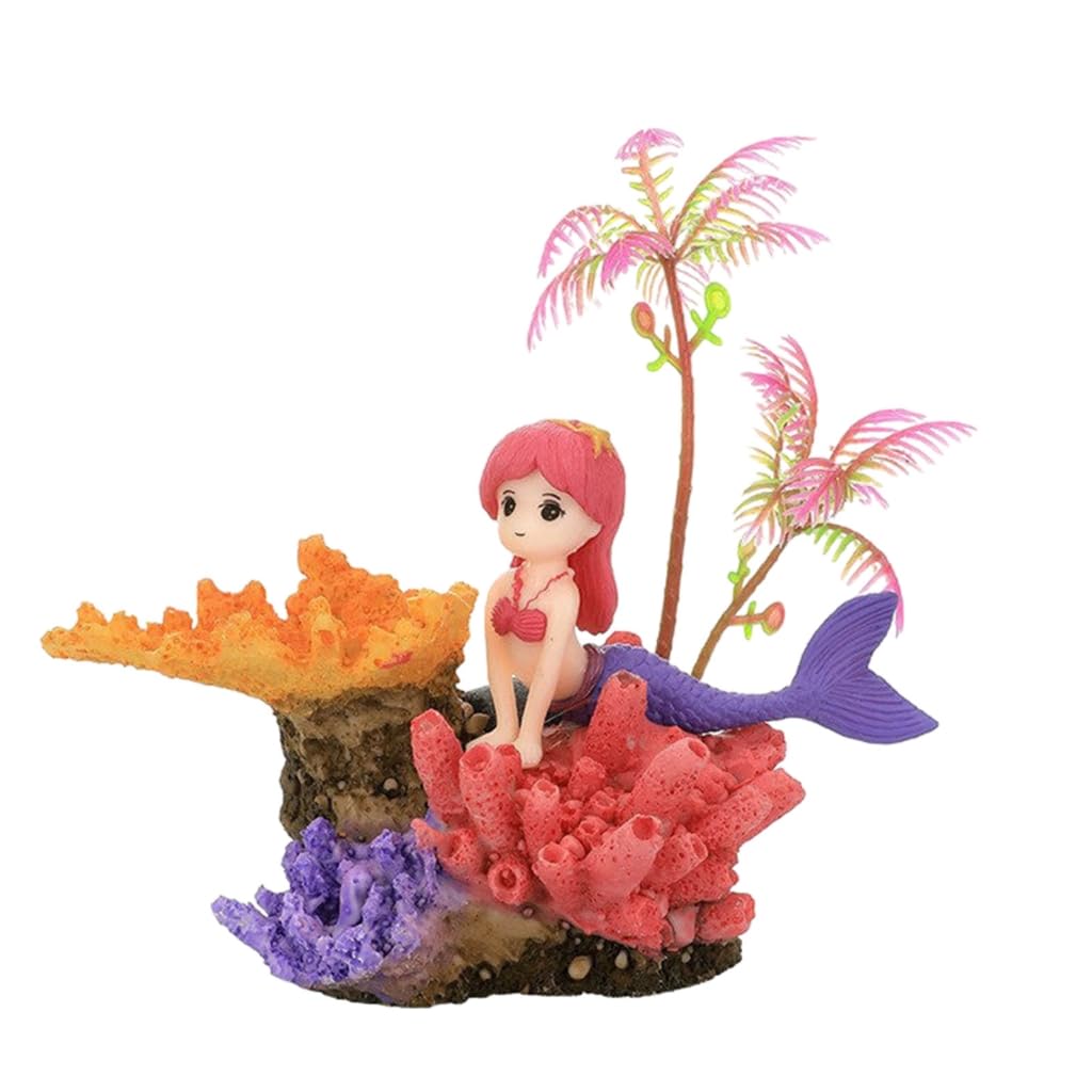 Qpets® Aquarium Ornaments Little Mermaid Colorful Coral Reef Resin Ornaments Desk Ornament Fish Tank Decoration