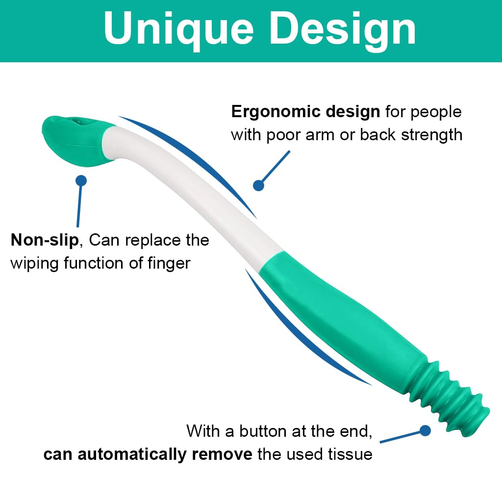 HANNEA Toilet Aid Bottom Wiper for Elders with 38 cm Handle featuring One Button Release | ABS and TPR Construction