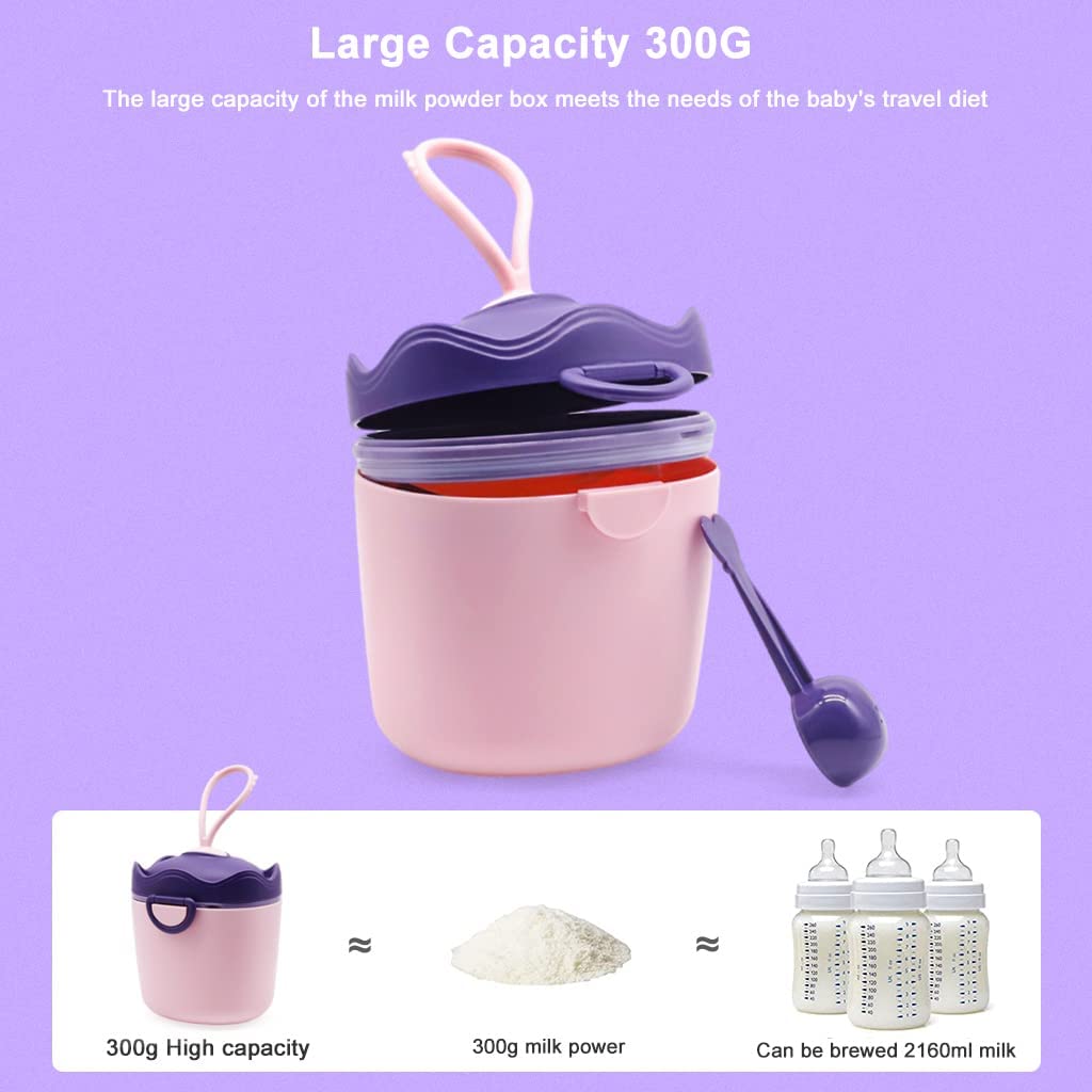 SNOWIE SOFT  300g Baby Formula Dispenser, Portable Milk Powder Dispenser Container with Carrying Handle and Scoop, Foodgrade PP Double Layer Anti-Leak Design for Outdoor Travel Home (Purple)