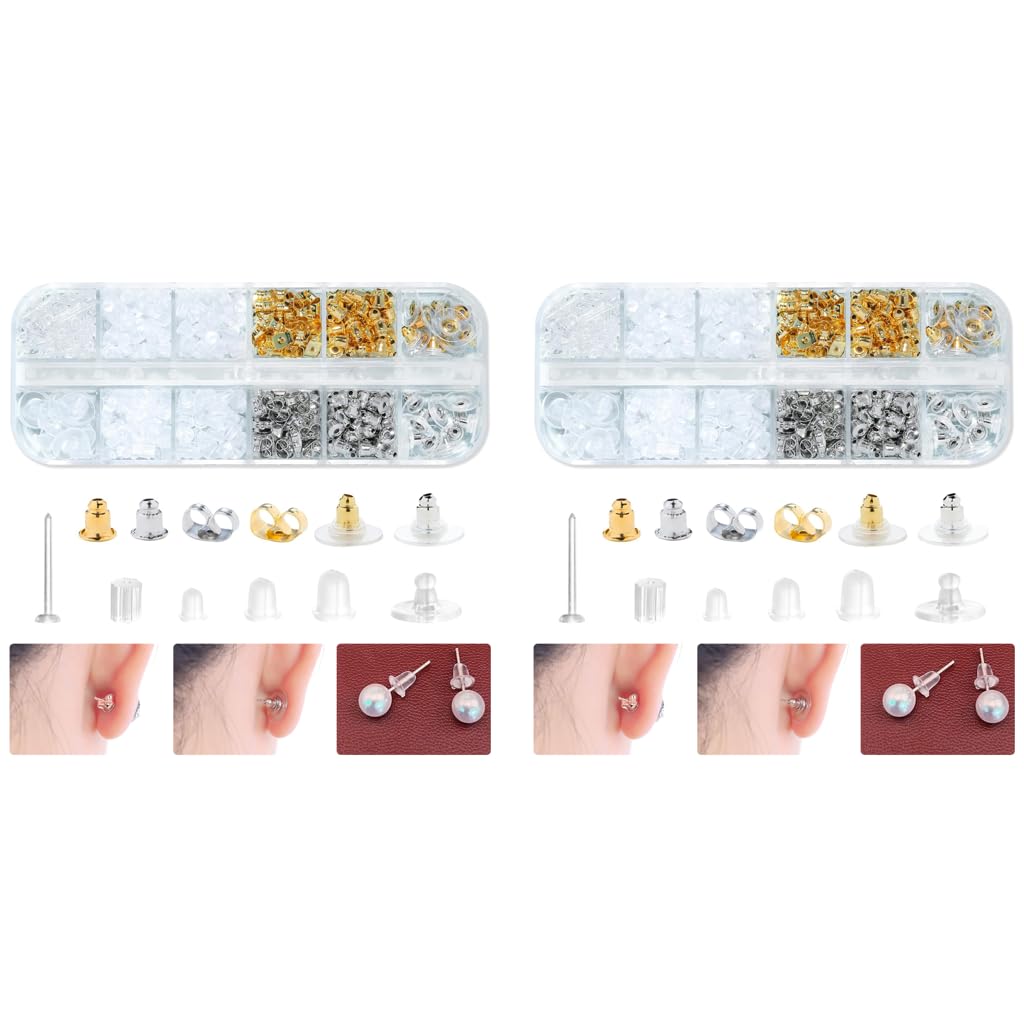 MAYCREATE Earrings Back Stopper Set for Studs and Hoops with 600 Pcs Storage Box | 12 Style Silicone & Metal Backs for DIY Jewelry Making
