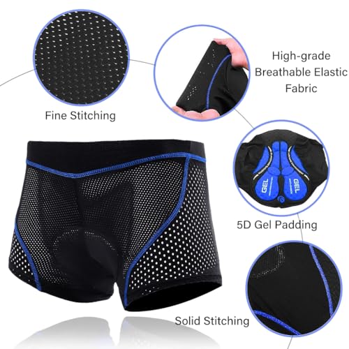 Proberos® Men's Cycling Shorts 3D Padded Cycling Pants for Men High Stretchy Sport Pants Breathable Quick Dry Cycling Pants Outdoor Shorts Pants (Size, L, Blue)