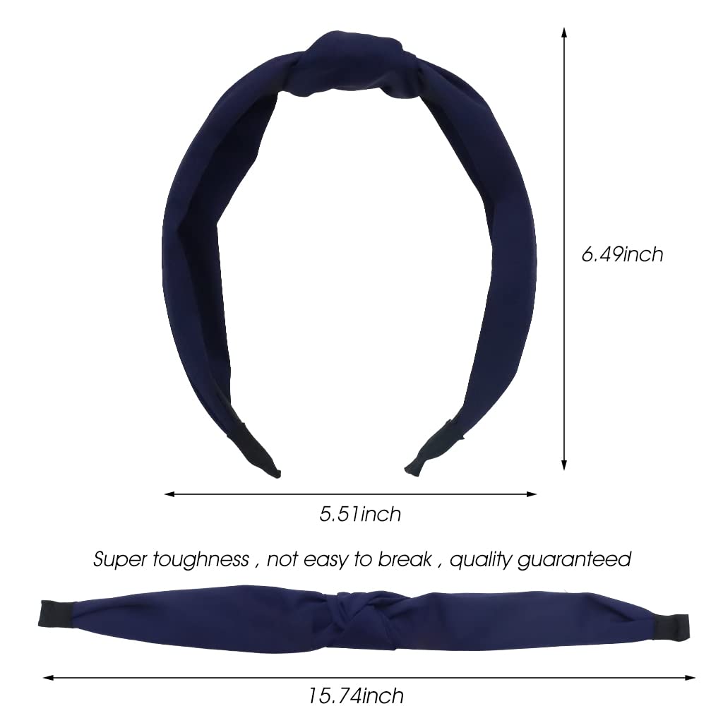 ZIBUYU Hairband for Women featuring Knotted Non Slip Design and 2 Pcs Black & Dark Blue Set