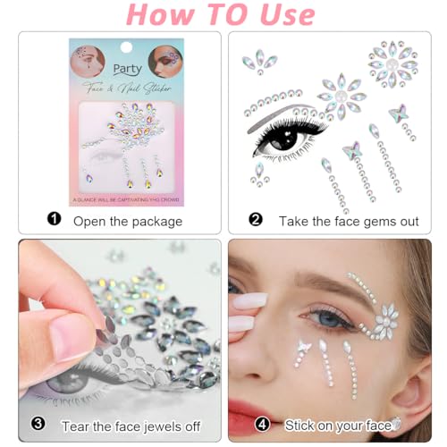 MAYCREATE® Face Gems Rhinestone Face Decoration Jewelry Stickers For Women Girls, Mermaid's Tears Makeup Stickers Artist Temporary Eyes Decor Crystal Face Jewels for Festival, Party, Rave (Red)