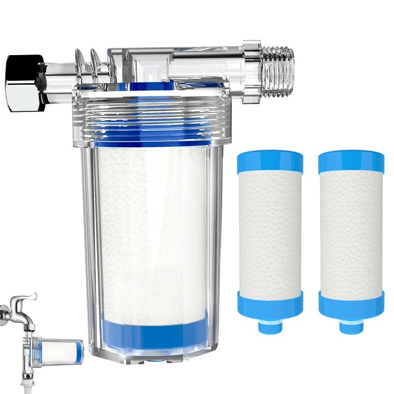 Serplex® Sediment Water Filter Cartridge, with 2 Cotton Filtration Refills & Installation Adapter, Clear Housing Design, Universal External Water Filtration Cartridge for Bathroom, Washing Machine
