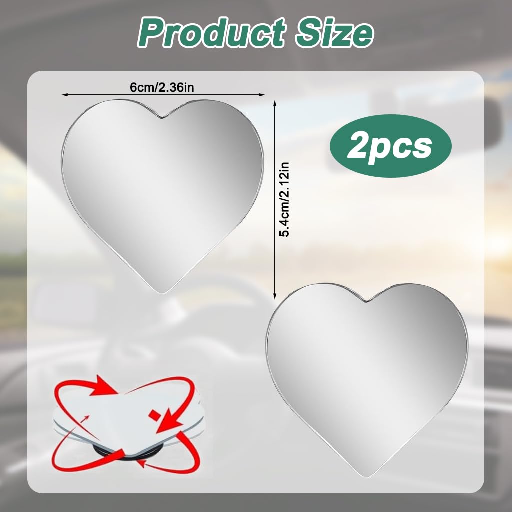 STHIRA Car Blind Spot Mirrors for Safety and Visibility 2.36x2 in Heart Design | 2Pcs Adjustable 360° HD Glass