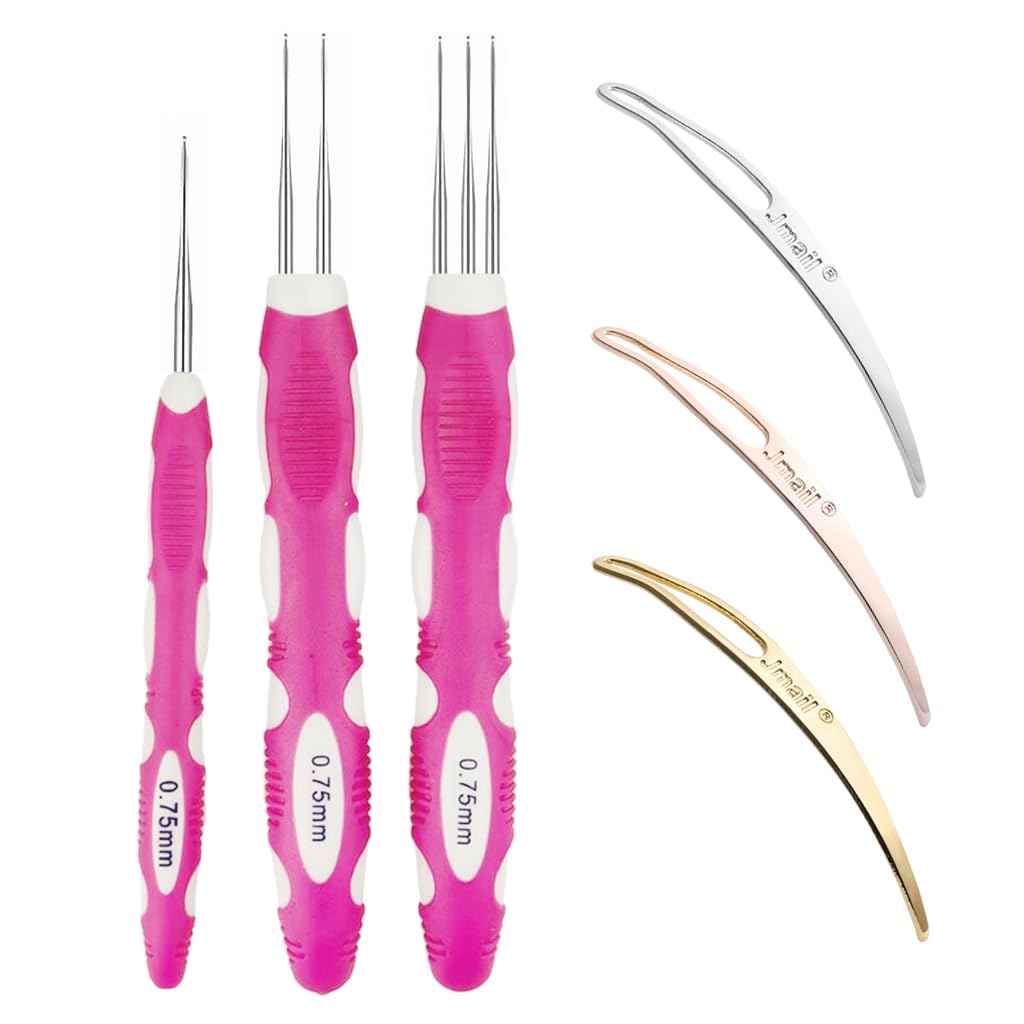 HASTHIP Dreadlock Crochet Hook Set for Braiding and Maintenance with 0.75mm Hooks | Rubberized Handle and Hair Locking Tools