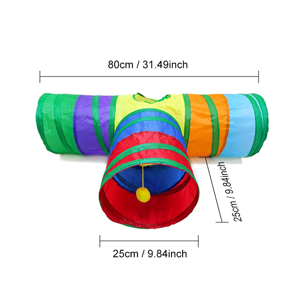 Qpets® 3 Way Rainbow Cat Tunnel Cat Toys and 2 Pcs Rainbow Wand Toys for Small Cats Pet Tube Collapsible Play Toy Kitten Toy Playing Indoor Outdoor Kitty Puppy for Puzzle Exercising