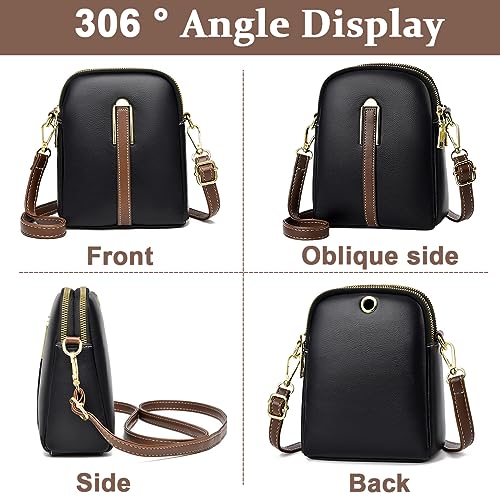 PALAY® Sling Bag Stylish PU Women Crossbody Phone Bag Double Layer Daily Casual Shoulder Bag with Detachable Belt & Zipper Pouch Gift for Women