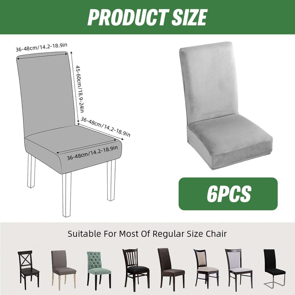 HASTHIP Dining Chair Covers for 14–18 in Seats with Non Slip Elastic Edge | Velvet Grey Set of 6