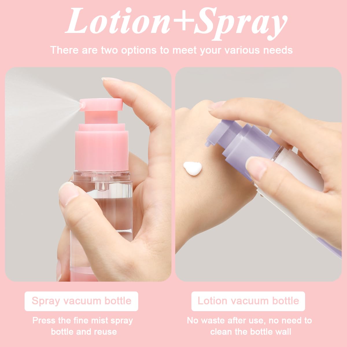 MAYCREATE Airless Pump Bottles for Travel Toiletries with 30ml Capacity and Leak-Proof Lids | Featuring Color Squeeze Nozzle Design