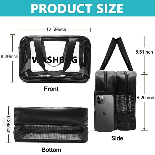 MAYCREATE® Travel Toiletry Bag, Large Clear Makeup Bags, 2 in 1 Cosmetics Bag with Zipper Handle, Translucent Waterproof and Draining Travel Accessories Bag, Black