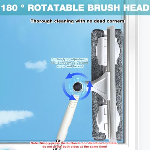 HASTHIP® 53.9'' Long Handle 2-in-1 Double-Sided Glass Window Cleaning Mop with Microfiber Mop Head & Water Wiper, Flexible Pivoting Angle, Wet & Dry Use for Household and Car Washing