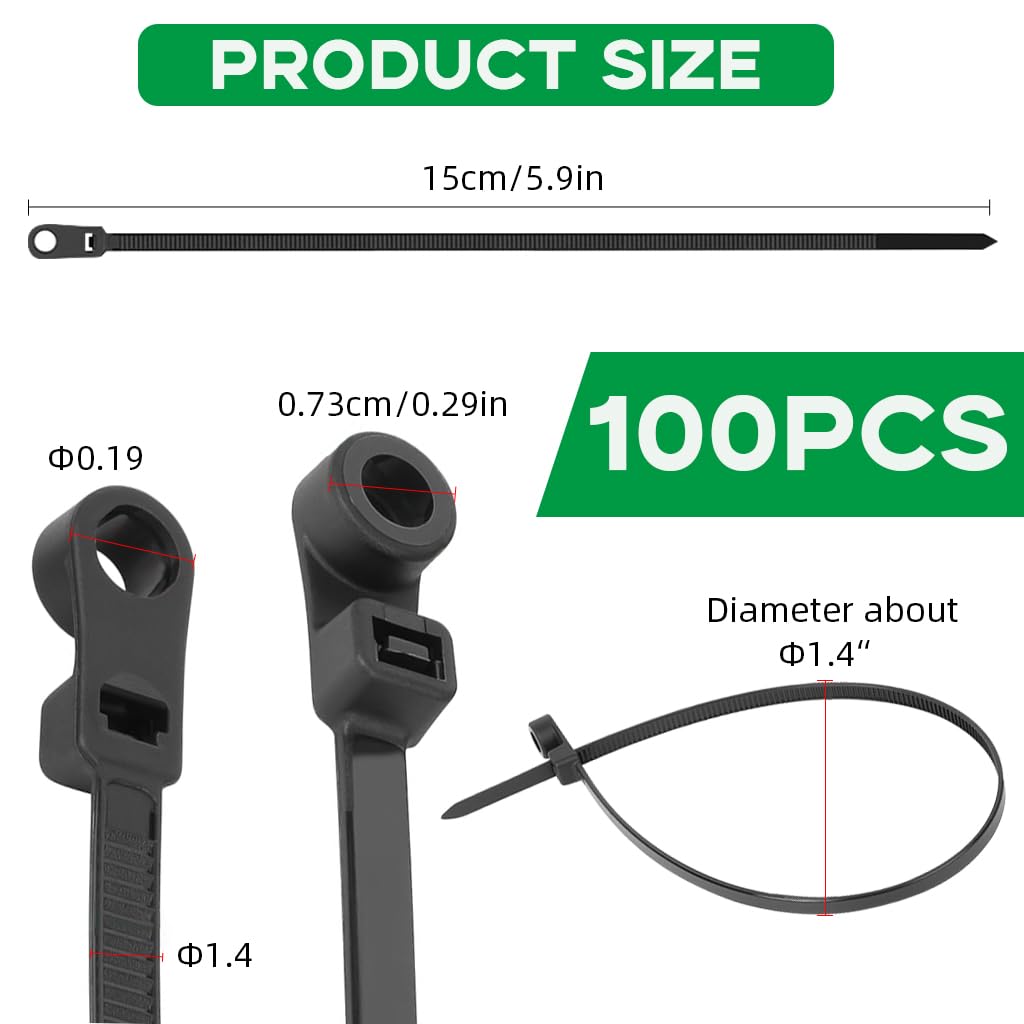 Serplex Cable Zip Ties for Automotive and Home Use with Screw Mount Hole 15cm 100pcs | UV-Resistant Nylon for Secure Wire Management